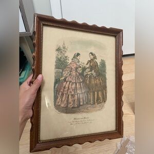 Vintage Fashion Illustration in Wooden Frame